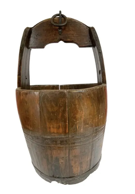 Antique Primitive Wooden Water Well Bucket Rustic Décor