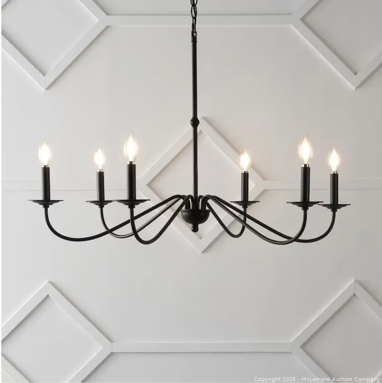 JONATHAN Y Wicklow 34.75" Iron Bohemian Farmhouse 6 -Light Black Iron Chandelier MSRP $126 Appears New in Box