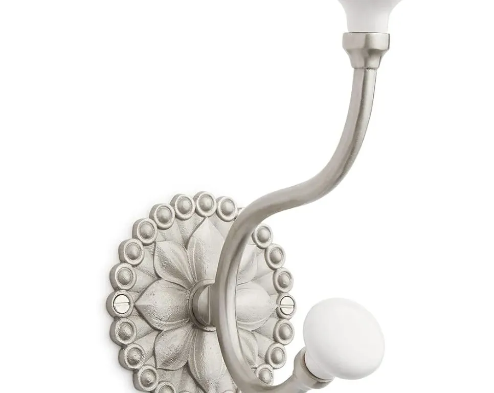 Signature Hardware 444411 Beaded Floral 3-3/8 Inch Wide Double Coat and Hat Hook SET OF 2 Appears New