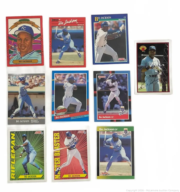 Bo Jackson 1990's Kansas City Royals Baseball Cards - Lot of 10
