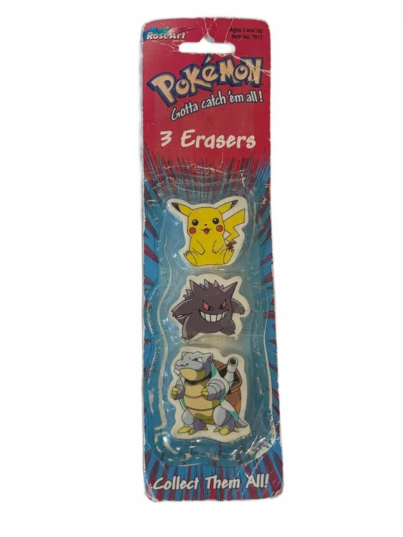 Pokemon Vintage 1990's Erasers Set of 3 Pikachu Gengar Raikou