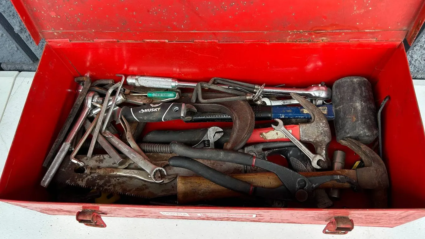 Metal Tool Box With Assorted Hand Tools