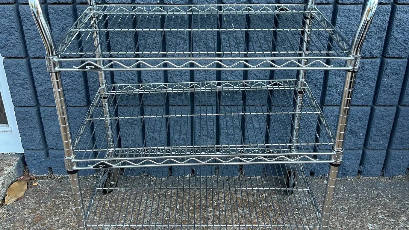 Three-Tier Chrome Wire Utility Cart with Wheels