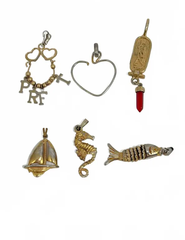 Gold Tone Pendant Charms, Six Pieces