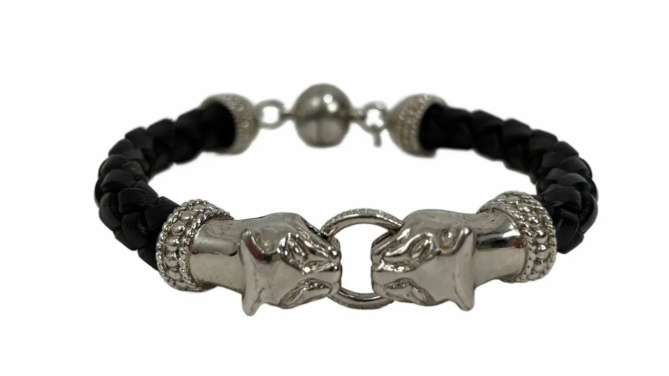 Milor Panther Head Braided Leather Bracelet
