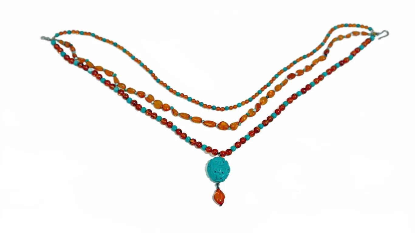 Amber, Turquoise, and Silver Necklace