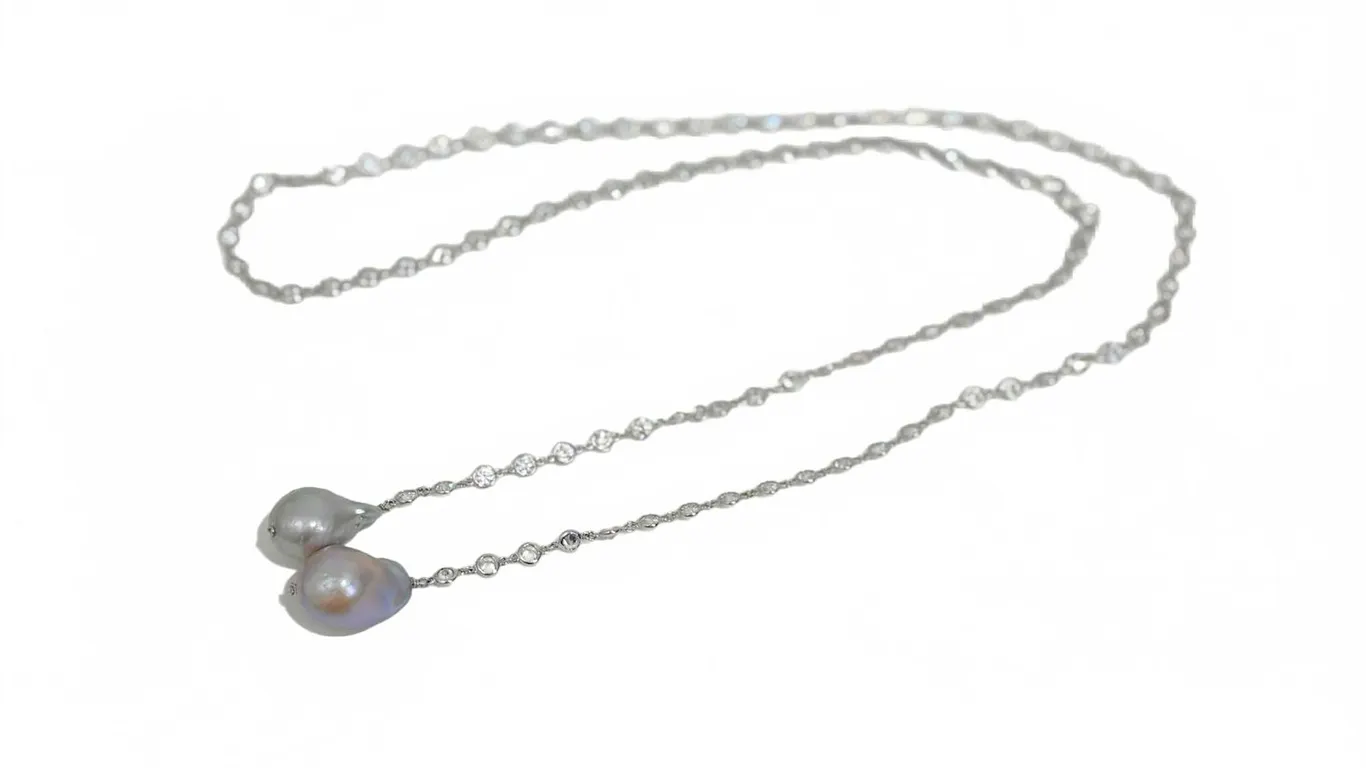 Swarovski Crystal Bezel Chain Necklace with Pearls