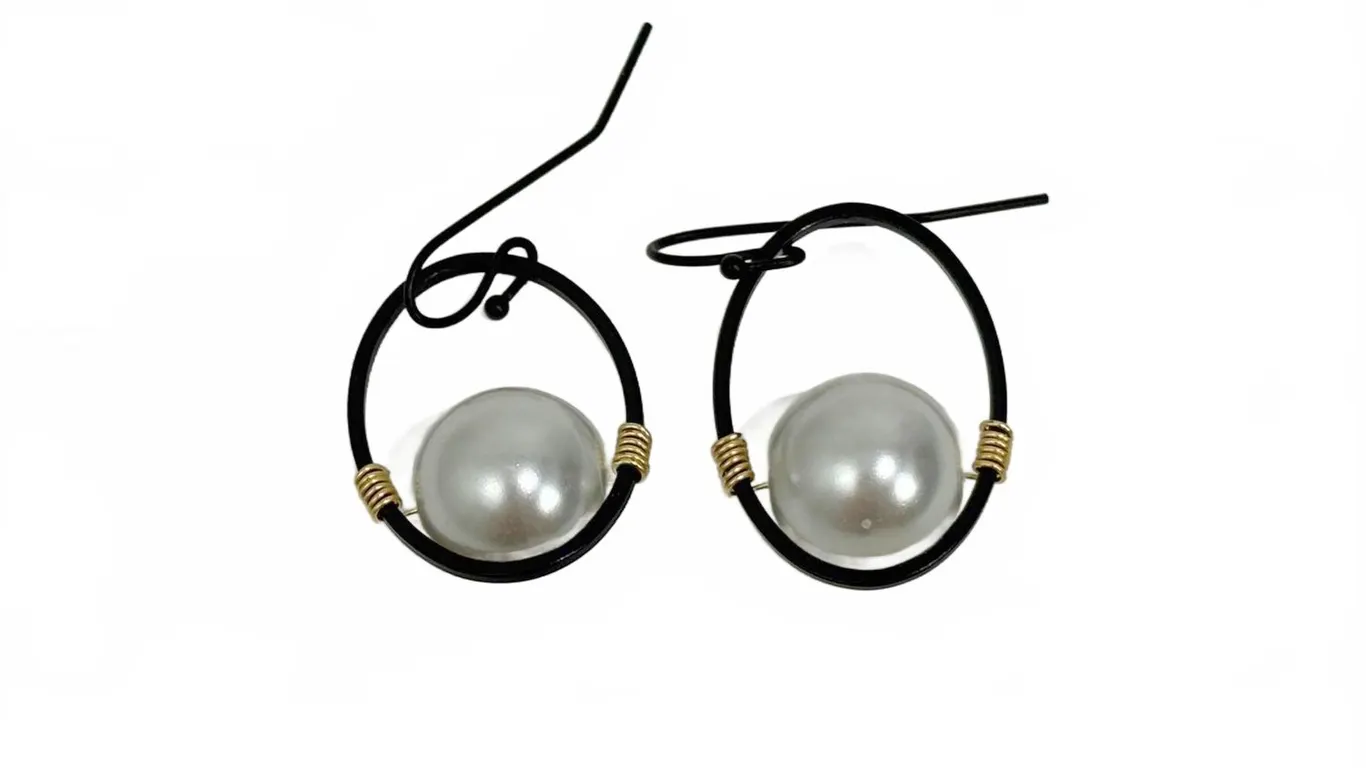 Deborah Grivas Pearl Matte Black Oval Earrings