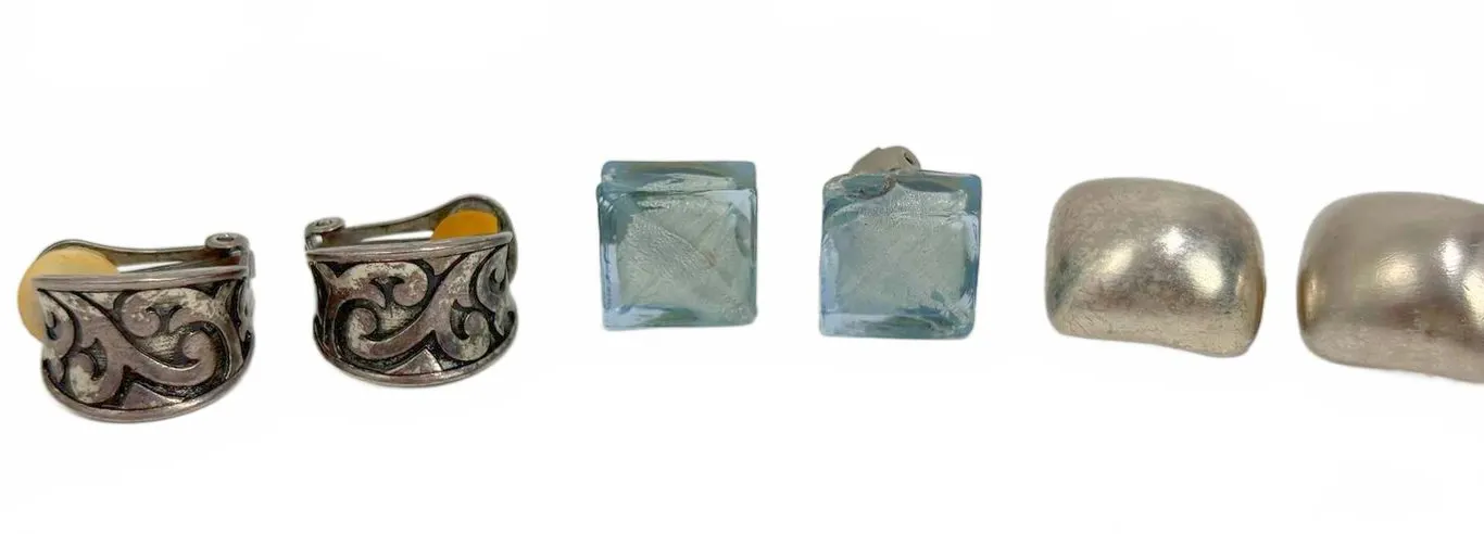 Sterling Silver and Resin Clip-On Earrings Trio