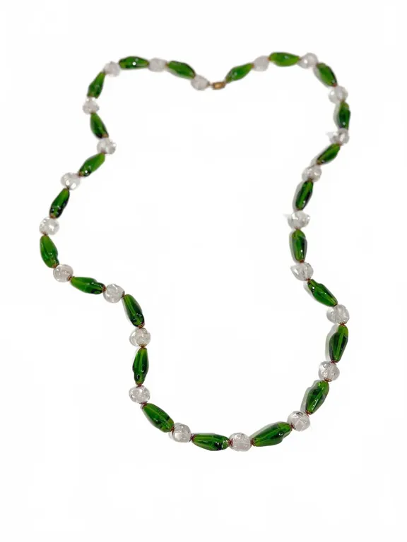Green and Clear Glass Bead Necklace