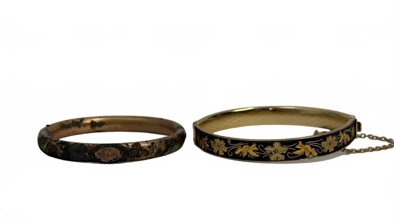 Kids Gold Tone and Enamel Bangle Bracelet Pair