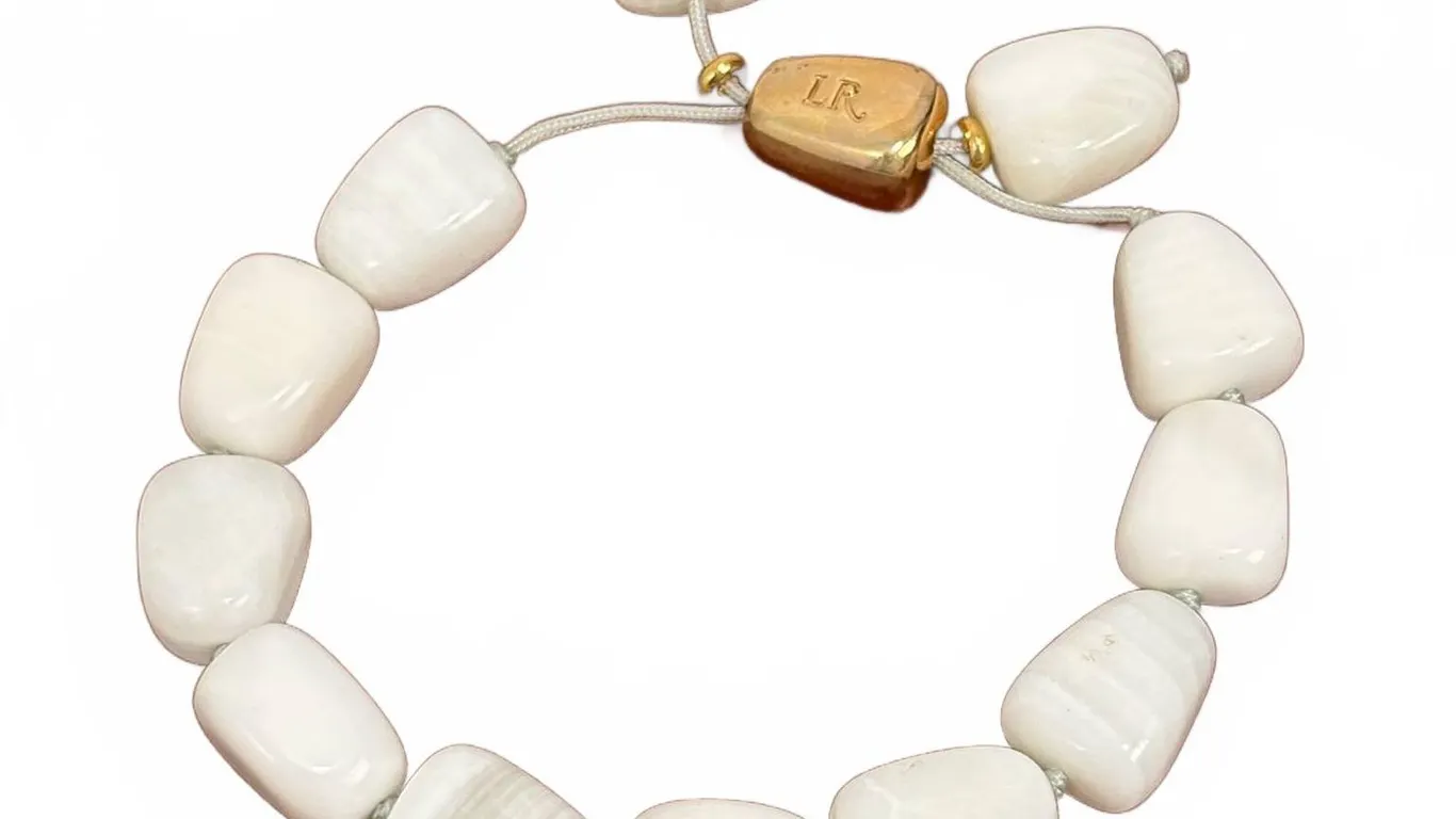 LR Polished White Stone Bead Bracelet