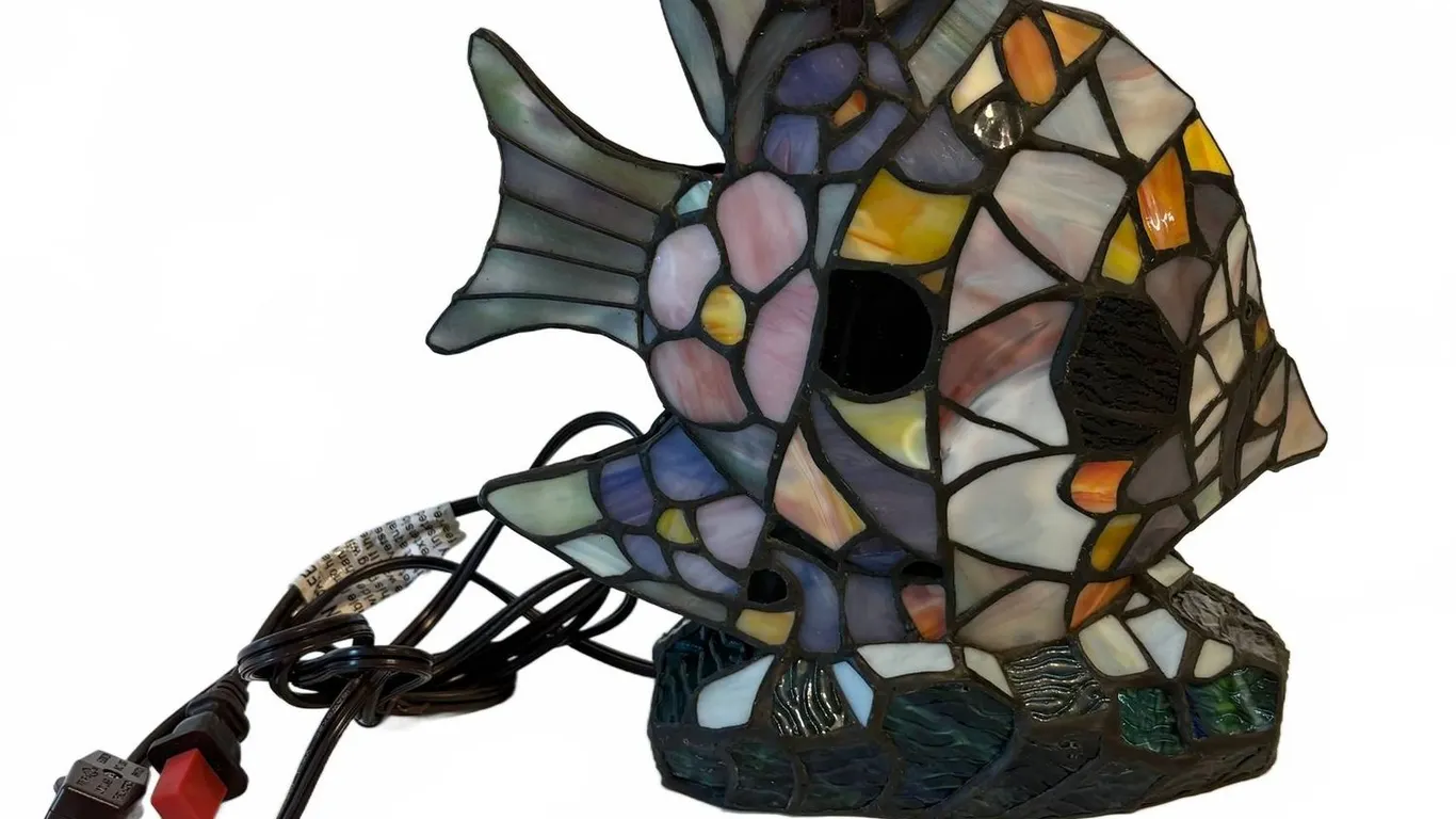Stained Glass Fish-Shaped 10" x 10" Table Lamp