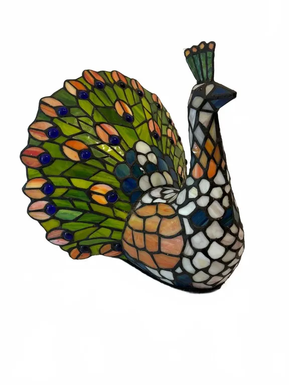 Stained Glass Peacock Lamp, 11" x 11"