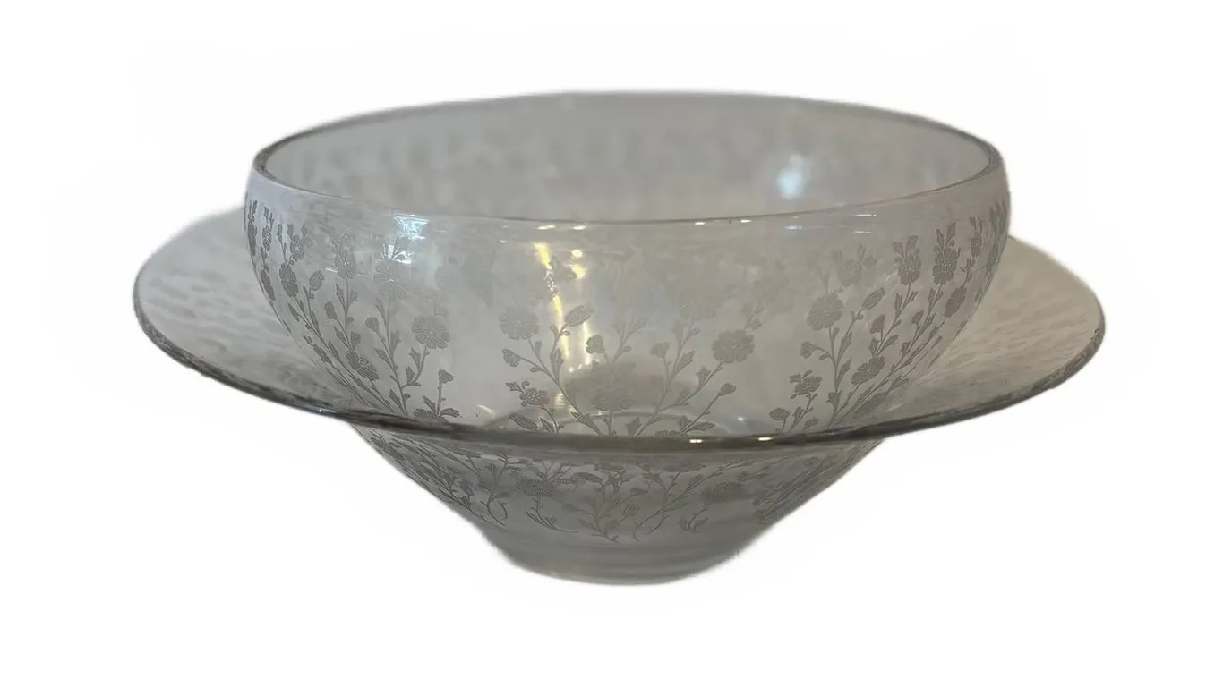 Floral Etched Clear Glass Bowls