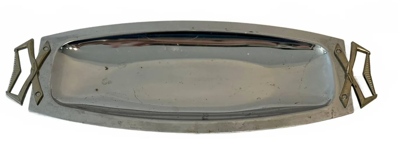Kromex USA Chrome Tray with Geometric Handles