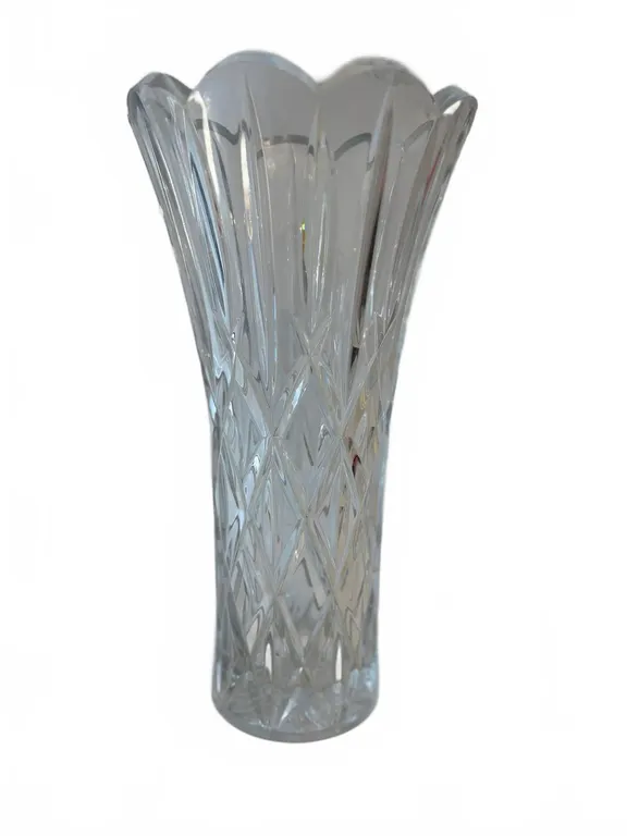 Cut Crystal Glass Vase, 14 Inches Tall