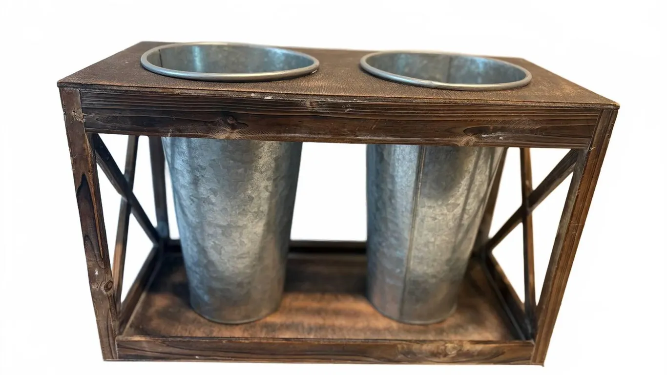 Wood and Metal Double Flower Holder Display