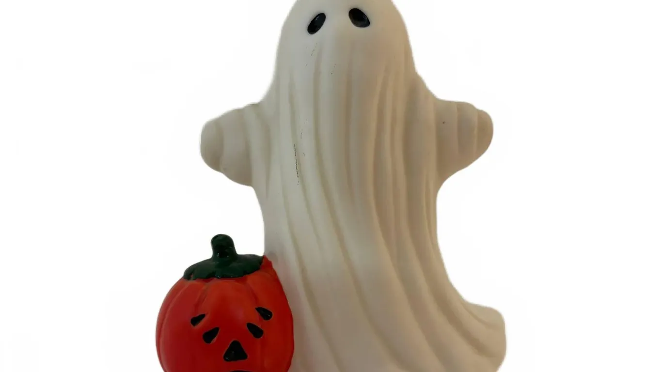 Ceramic Ghost and Jack-O'-Lantern Figurines