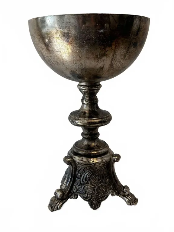 Silver-Tone Metal Pedestal Trophy Bowl 21"H