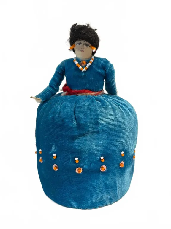 Cloth Doll With Beaded Necklace and Earrings