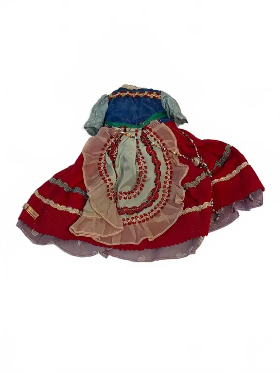 Red and Blue Doll Dress with Lace Trim