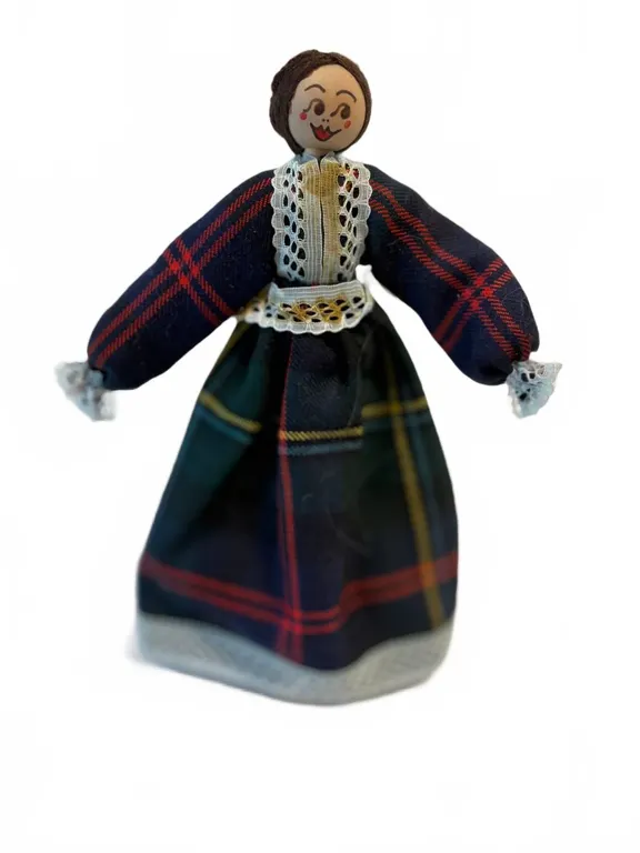 Cloth and Lace Doll in Plaid Dress