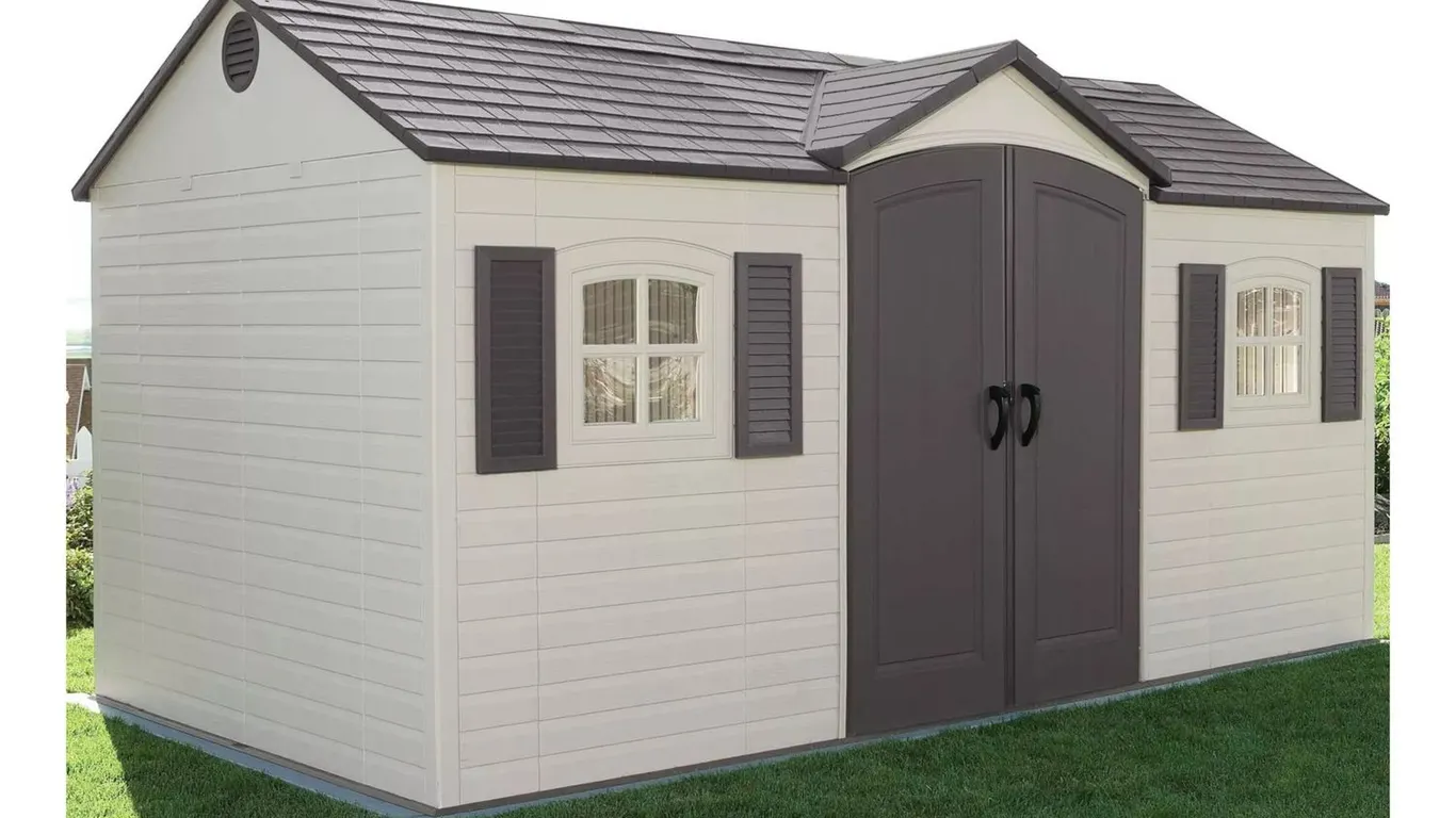 (Brand New) Lifetime 15' x 8' Outdoor Storage Shed, Light Gray - MSRP $1,699.99 - SEE LINK