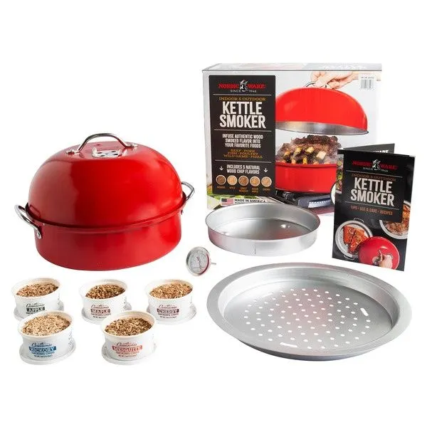 Nordic Ware Deluxe Kettle Smoker with 5 Woodchip Varieties, Red - MSRP $79.99 - SEE LINK