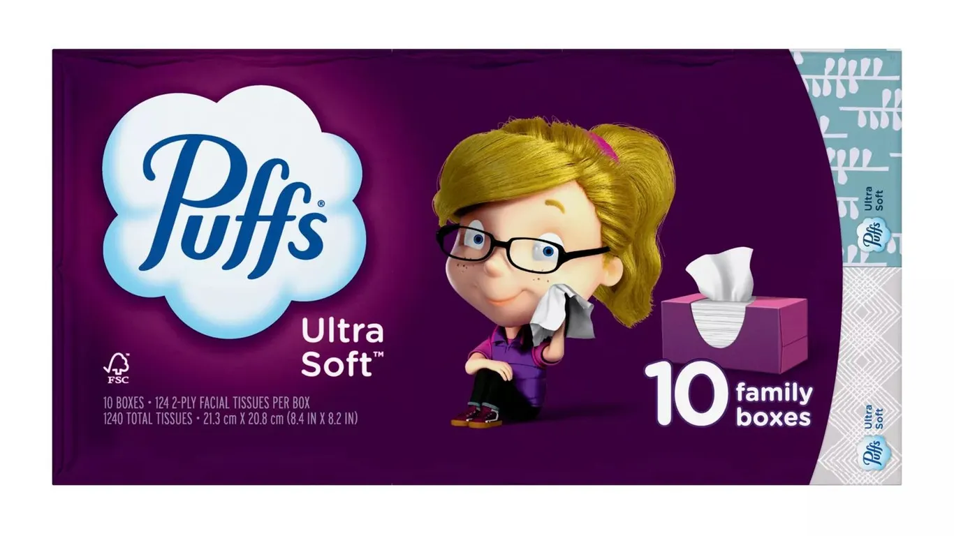 Puffs Ultra Soft Facial Tissues, Family Size Boxes, 124 Tissues Per Box - 10-Pack - MSRP $15.99 - SEE LINK