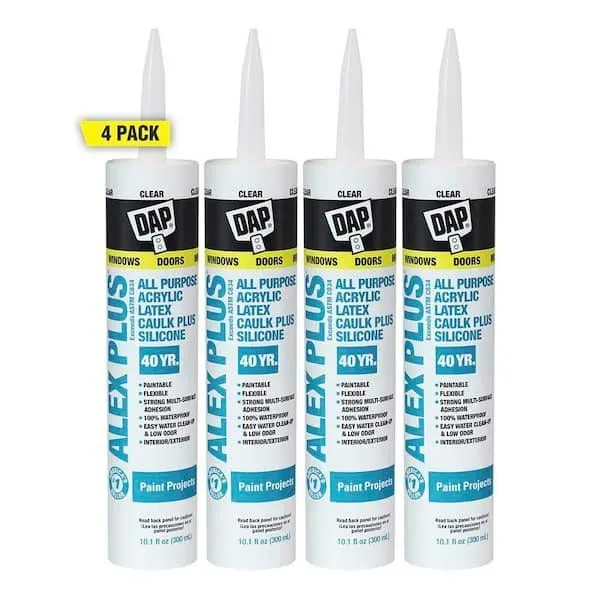 DAP Alex Plus 10.1 oz. Clear All Purpose Acrylic Latex Caulk Plus Silicone - 4-Pack - MSRP $15.99