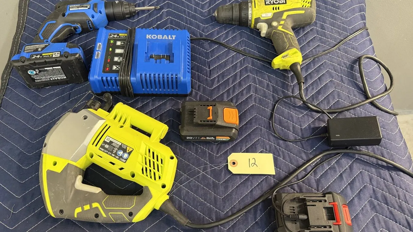 Ryobi and Kobalt Power Tools with Batteries and Chargers