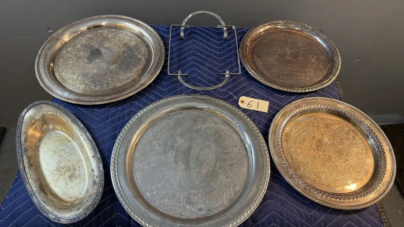 Decorative Metal Serving Trays and Stand