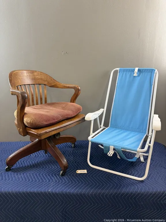Wooden Swivel Desk Chair and Folding Beach Chair