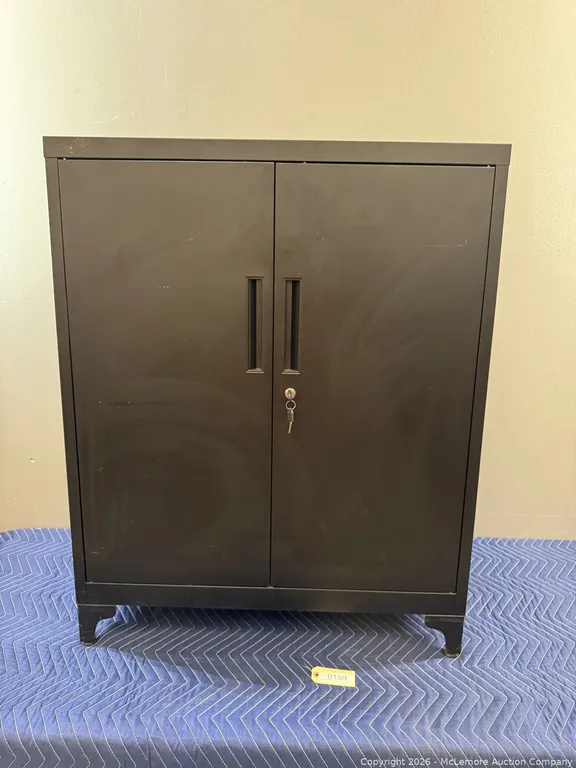 Black Two-Door Storage Cabinet with Key