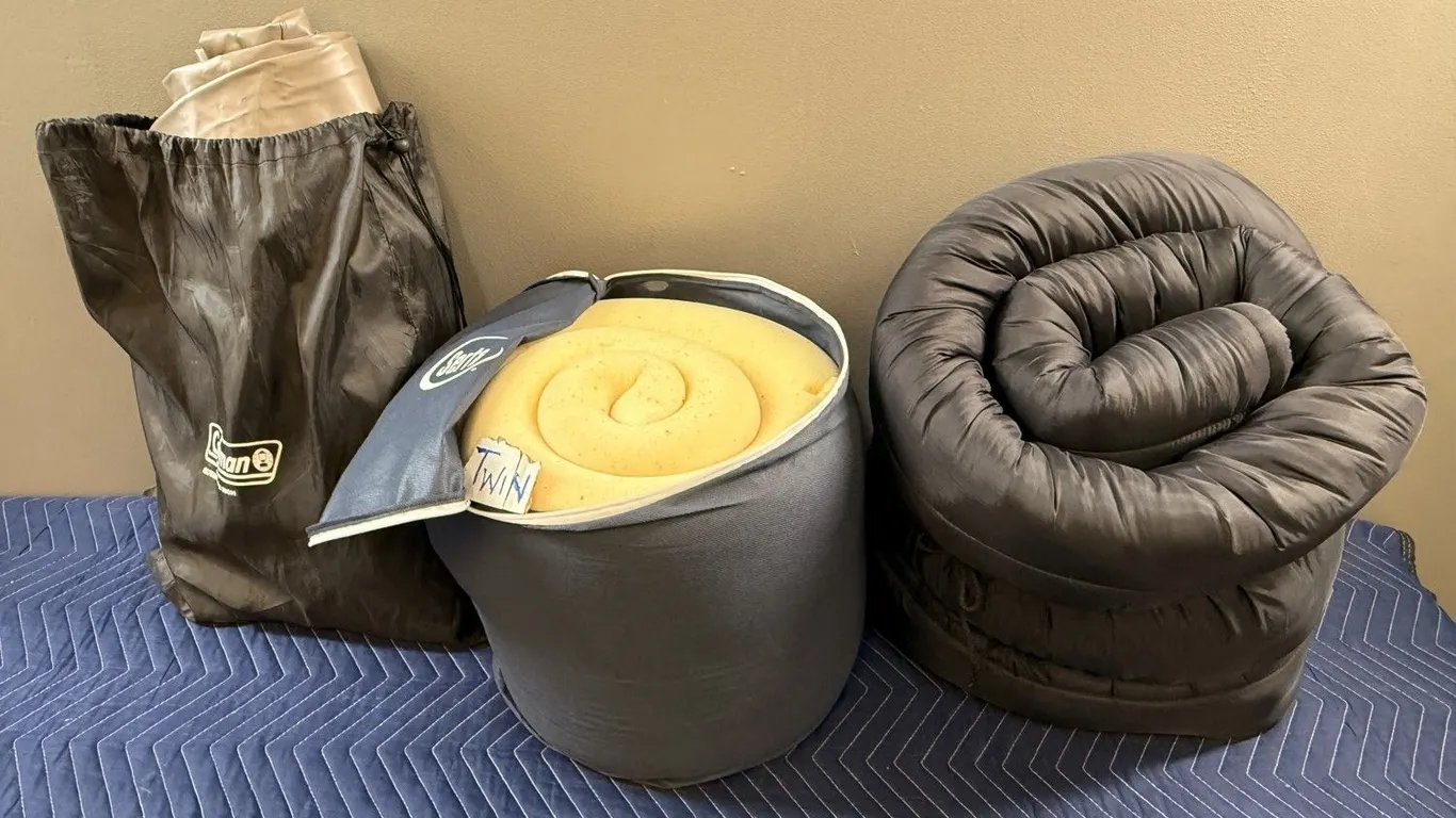 Coleman Air Mattress, Sleeping Bag and Foam Bedding Roll