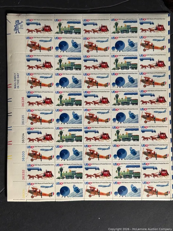 20 Consecutive Sheets - 200 Years of Postal Service 10-Cent Stamps ($100)