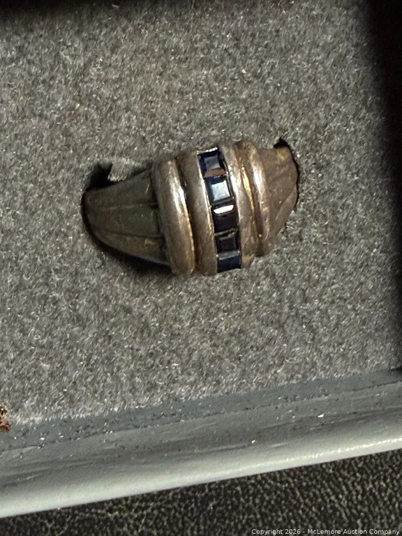 Sterling Silver Ring with Blue Stones, Size 10.5