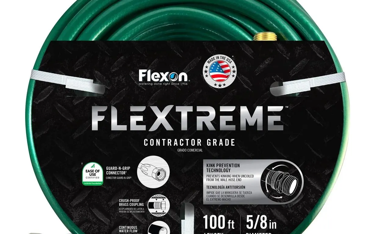 (OUT OF BOX) Flexon 5/8" x 100' Contractor-Grade Hose with Guard & Grip - Green - MSRP $34.99 - SEE LINK