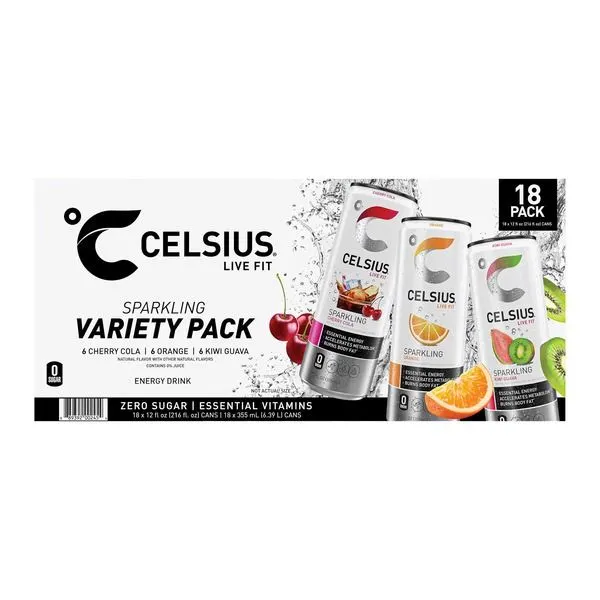 Celsius Sparkling Energy Drink, Core Variety Pack, 12 oz. - 18-Count - MSRP $27.99