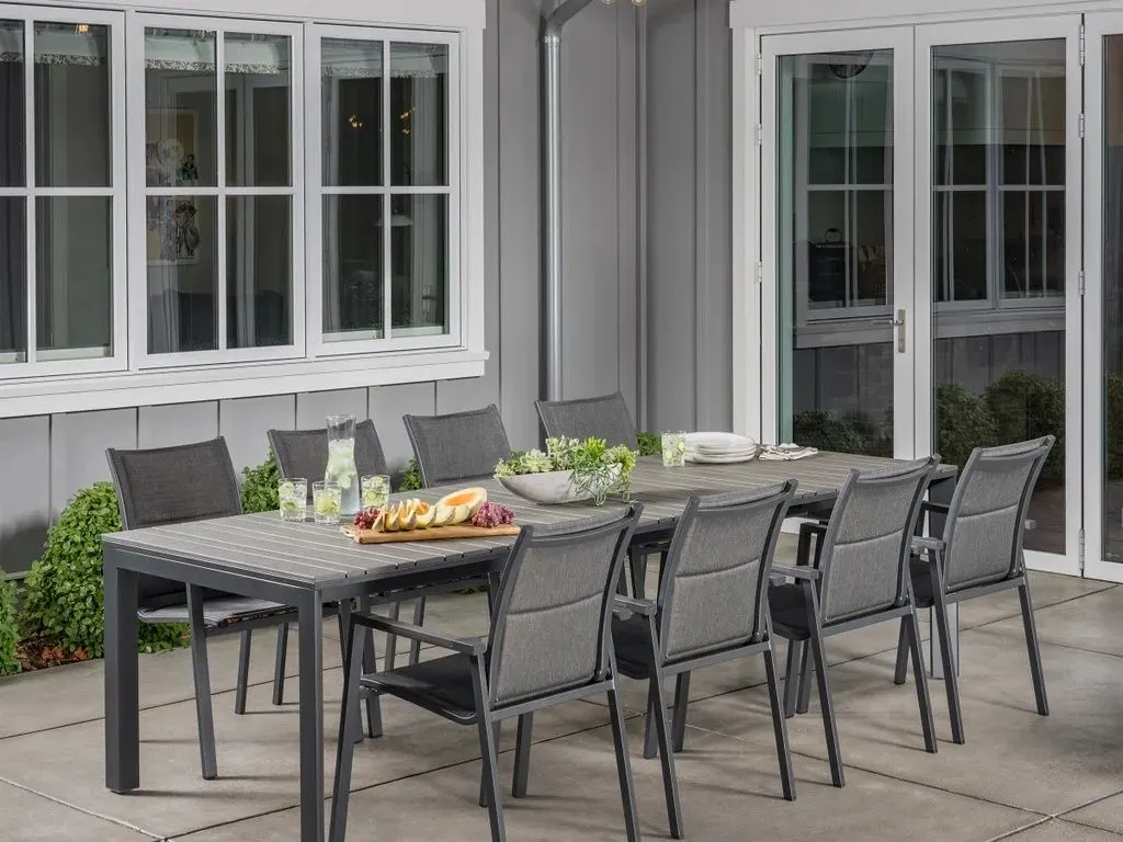 SunVilla Dark Forest 9-piece Expanding Outdoor Dining Set with Stacking Chairs - MSRP $1,879.99 - SEE LINK