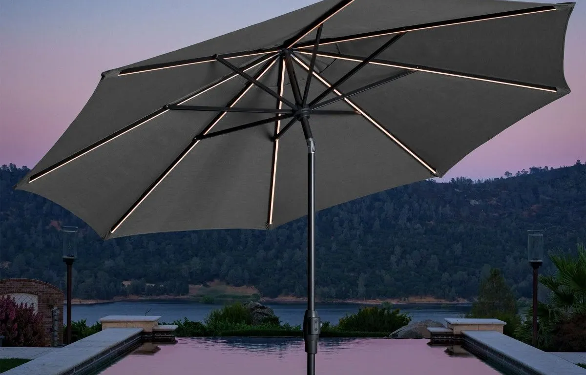 Sunvilla 10' Round Solar LED Market Umbrella, Gray - Base Not Included - MSRP $164.99 - SEE LINK