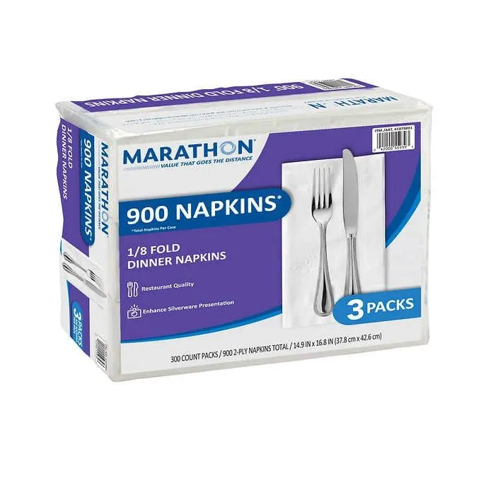 Marathon 1/8 Fold Dinner Napkin, 2-Ply - 900 Total - MSRP $19.99