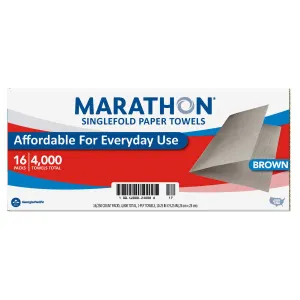Marathon Paper Towel, Brown, 1-Ply, Singlefold - 16 Packs x 250 Sheets - MSRP $32.99