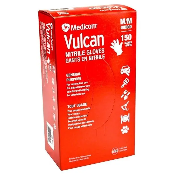 Medicom Vulcan Indigo Nitrile Powder-Free Gloves, Medium - 150-Count - MSRP $22.50 - SEE LINK