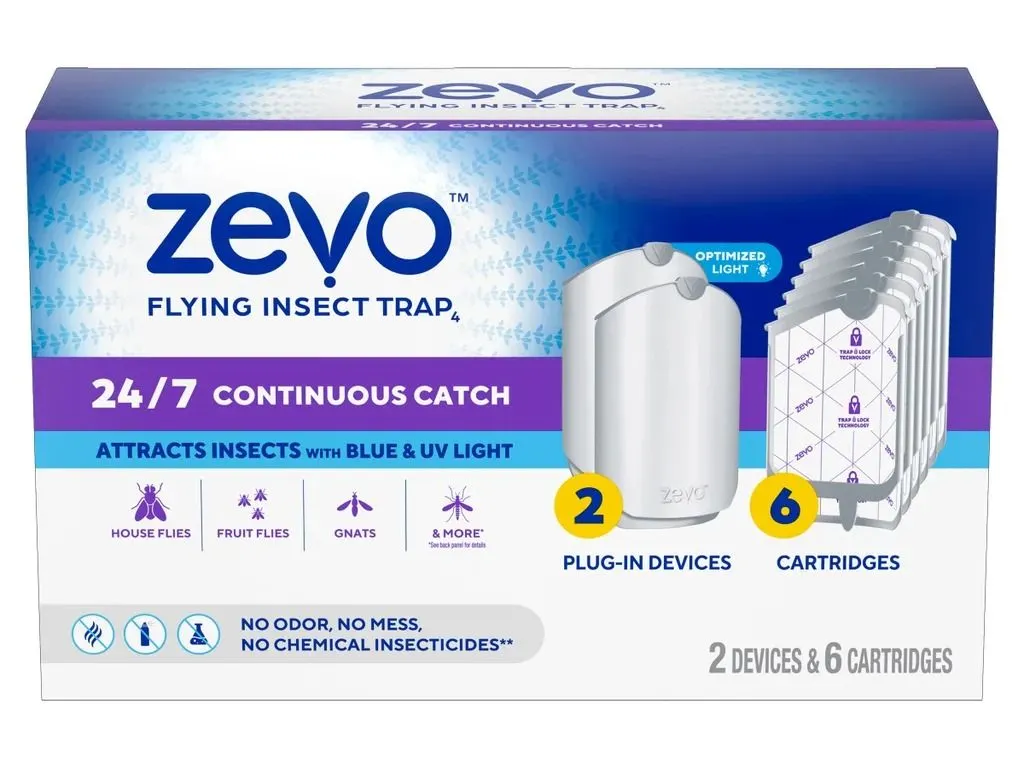 Zevo Flying Insect Trap Starter Kit - 2 Devices + 6 Refills - MSRP $47.99