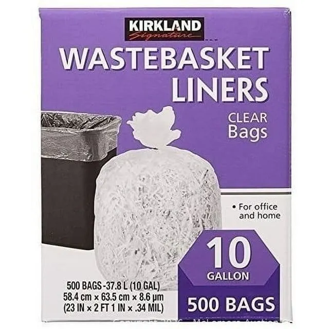 Kirkland Signature 10-Gallon Wastebasket Liner, Clear - 500-Count - MSRP $13.99 - SEE LINK