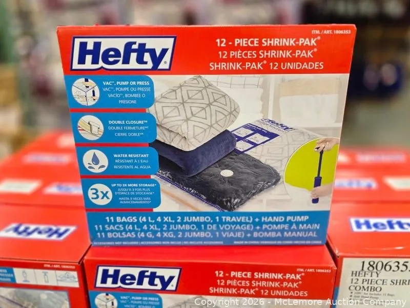 Hefty Shrink-Pak Vacuum Storage Bags 12-Piece Set with Hand Pump - MSRP $19.99