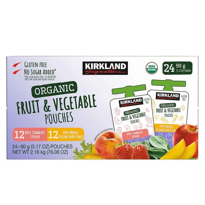 Kirkland Signature Organic Fruit and Vegetable Pouches, Variety Pack, 3.17 oz. - 24-Count - MSRP $14.99