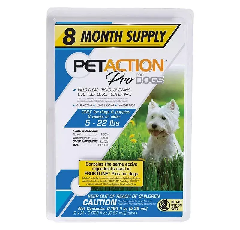Pet Action Pro Flea & Tick Topical for Small Dogs, 5-22 lbs., 8 doses